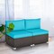 Costway 2PCS Patio Rattan Armless Sofa Sectional Conversation Furniture Set W/Cushion